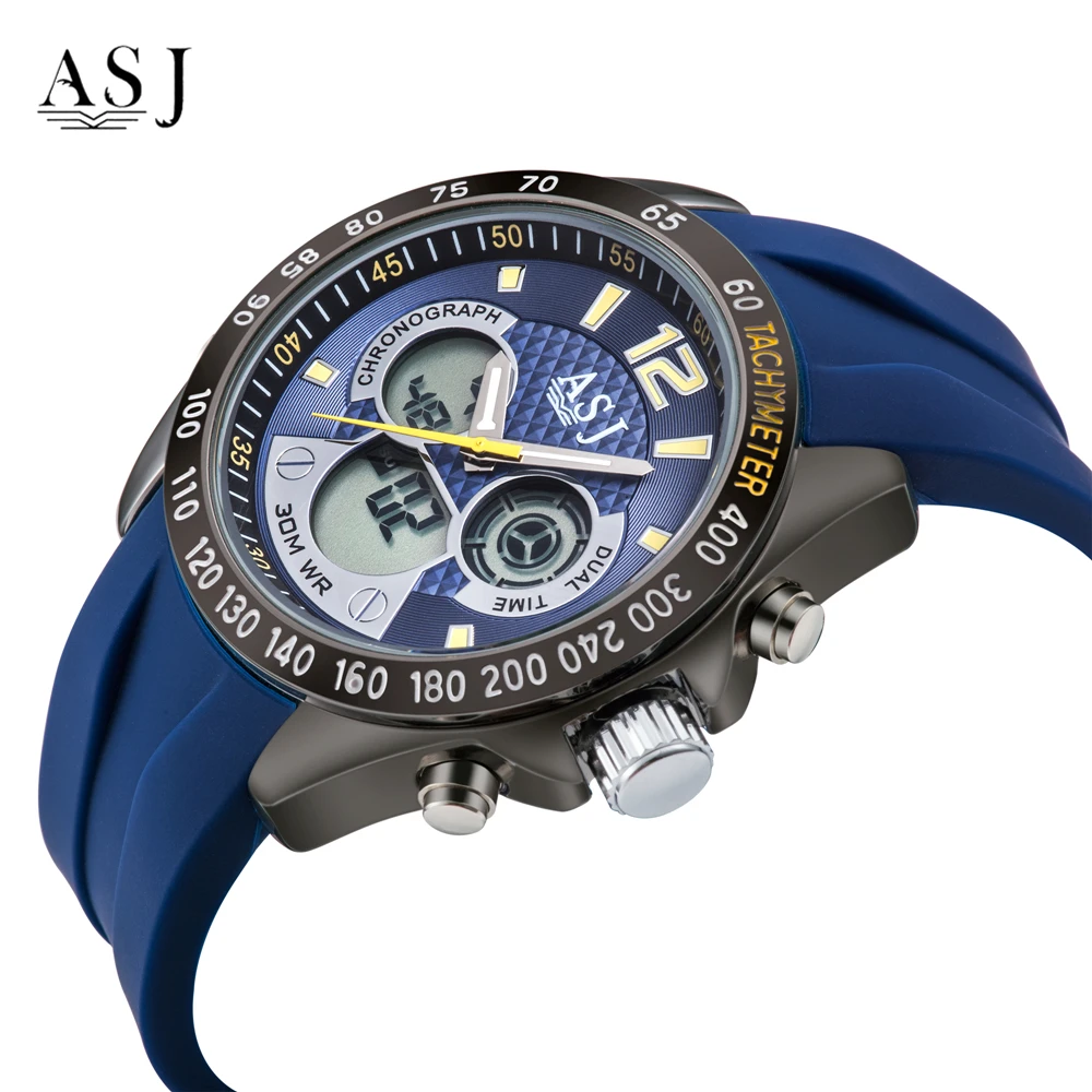 

ASJ Men's Chronograph Analog Quartz Watch Waterproof Silicone Rubber Strap Swim Sport Wristwatch Men Clock Relogio Masculino