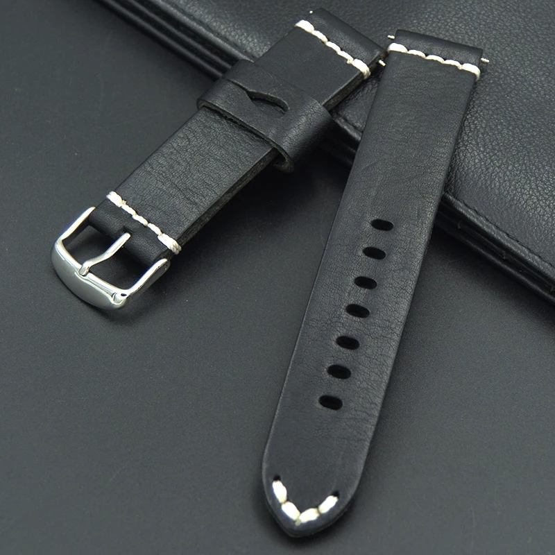 20mm Men Woman Genuine Straps Cowhide Leather black Suede Wrist Watch