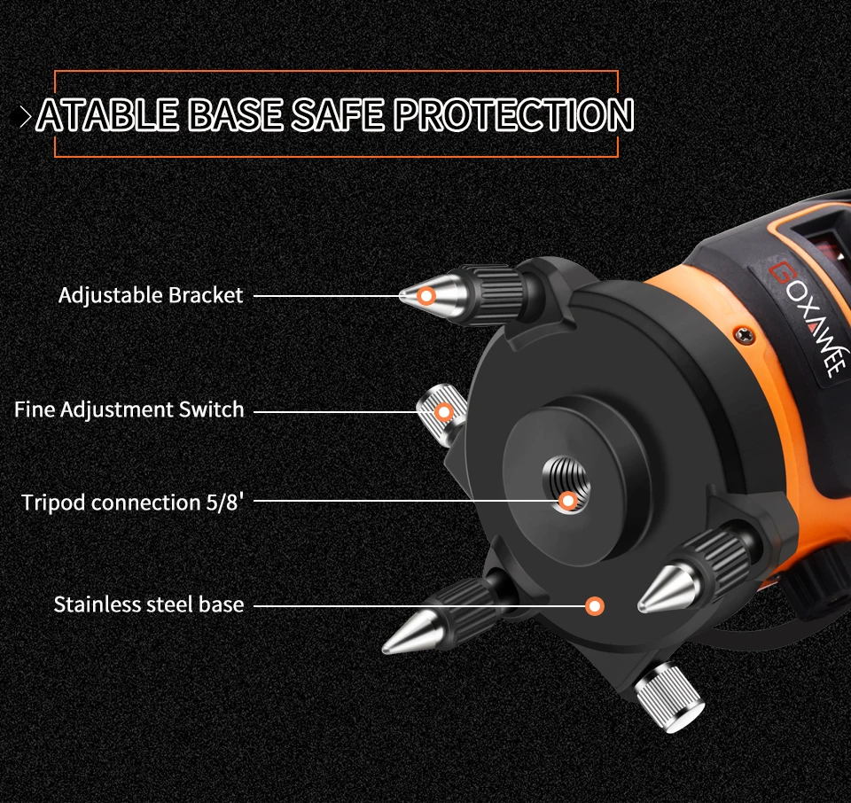Лазерный уровень GOXAWEE с поворотом на 360 градусов, 5 линий, 6 точек, зеленый лазер с треногой 1,2 м для вертикального горизонтального наклона, уличный режим