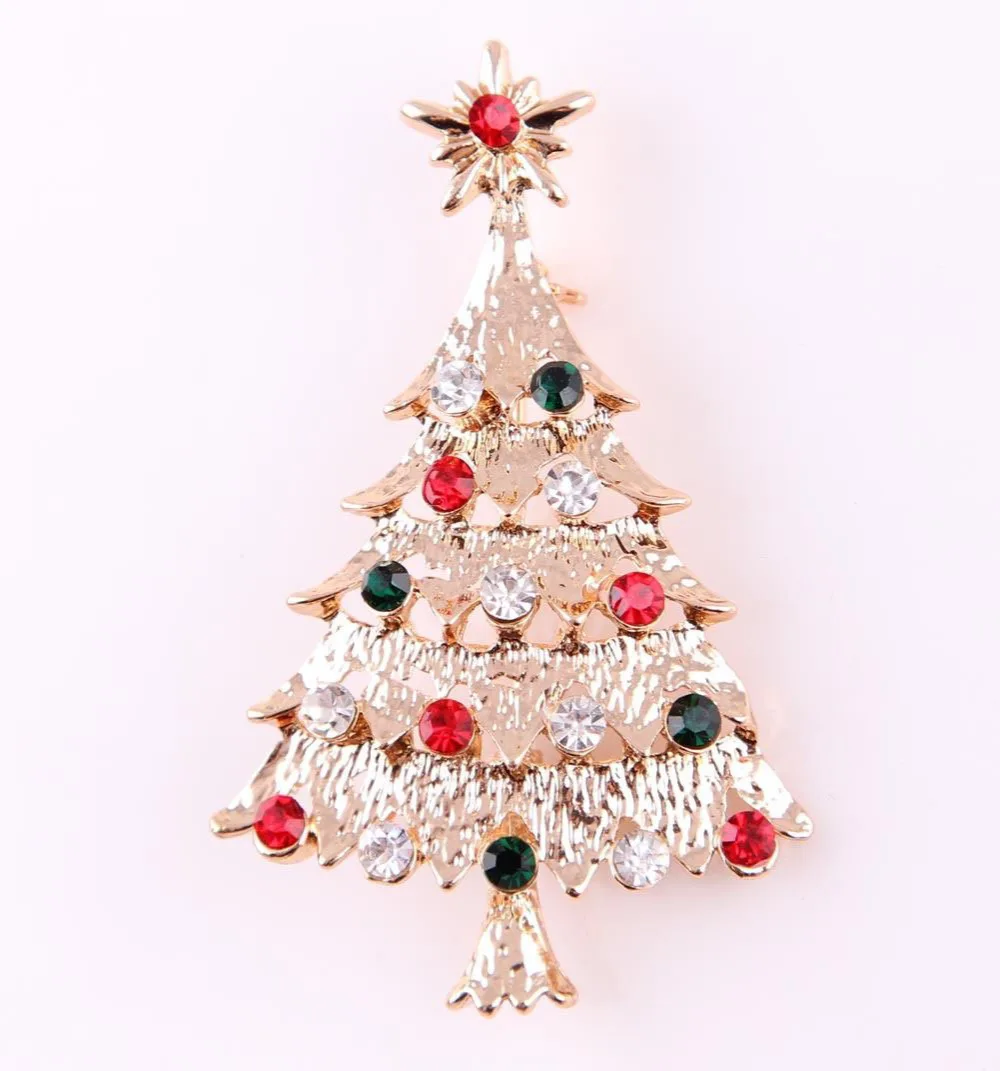 

2pcs Xmas Tree Crystal Yellow Color Brooch Pin Christmas Gift Jewelry Colorful