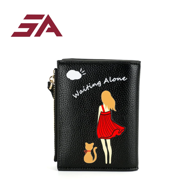 

SA 2018 Women Mini Wallets and Purses Short Little Girl Printing Card Case Holder Fashion Coin Purses Carteira Feminina