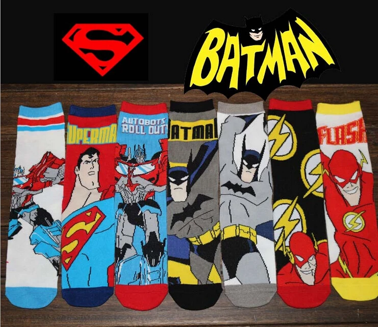 

24pcs=12pair HOT man cotton cartoon superman batman The Avengers flash DC Comics film fans Casual Socks 24pcs/lot