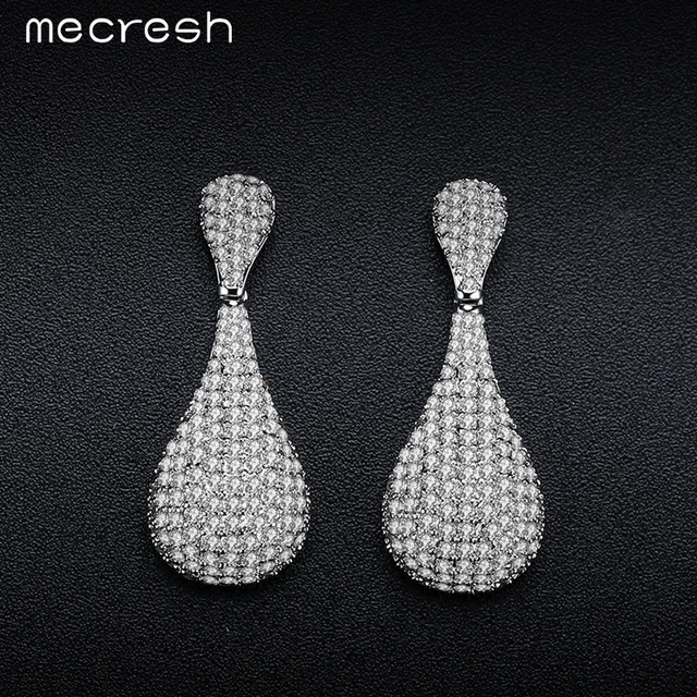 Mecresh Cute Shining Bowling Shape Long Drop Earrings Pave Cubic Mecresh Cute Shining Bowling Shape Long Drop Earrings Pave Cubic Zirconia Silver Color Bride Party Prom