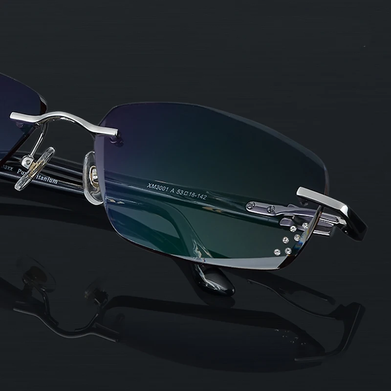 

2017 Summer style fashionable trimming rimless men's Complete prescription sunglasses with Rhinestones on lenses Frame Hyperopic