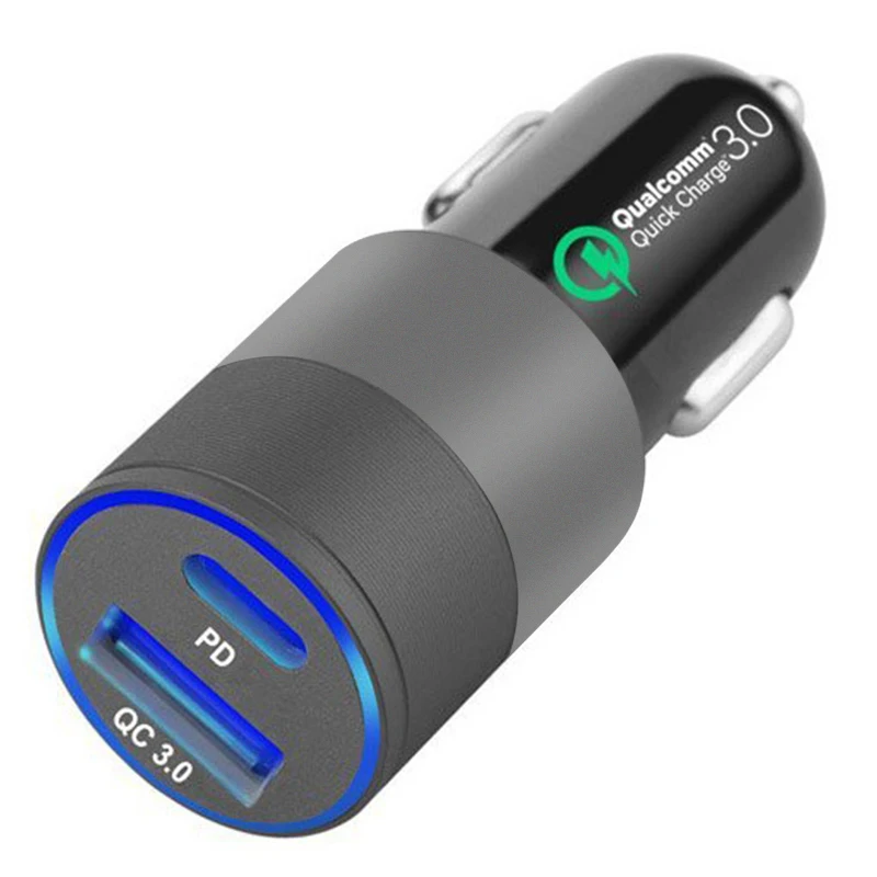 New Type C_PD car charger aluminum alloy QC3.0 fast charge car charger dual interface for