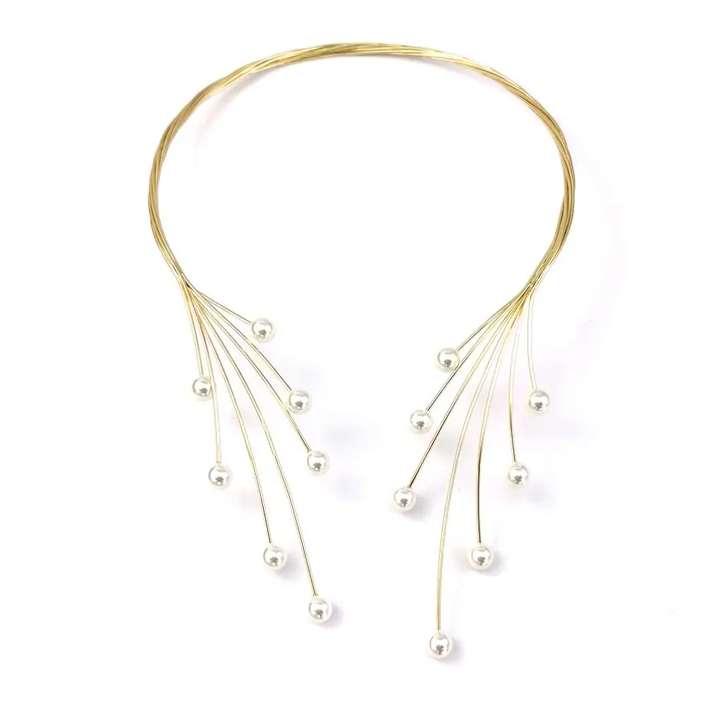Handmade Copper Weave Torques Necklaces Women Imitation Pearl Statement Choker Necklaces Charm Wedding Party Jewelry metal choker necklace