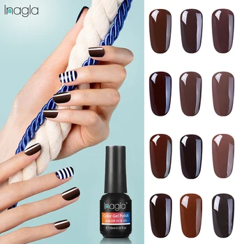 

Inagla Coffee Brown Gel Polish Set UV Vernis Primer Top Coat 10ML Gel Varnish Nail Art Manicure Gel Polishes Nail Gel Lacquer