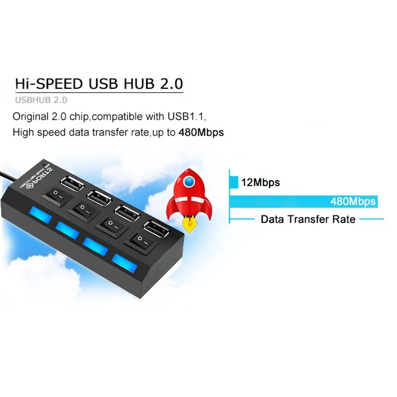 Мини концентратор USB 2 0 Разветвитель 4/7 порты с переключателем вкл/выкл поддержка
