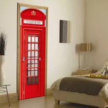 Винтаж Европа телефонная будка 3D двери Стикеры для гостиной Творческий дом Декор Двери росписи самоклеющиеся DIY возобновить обои