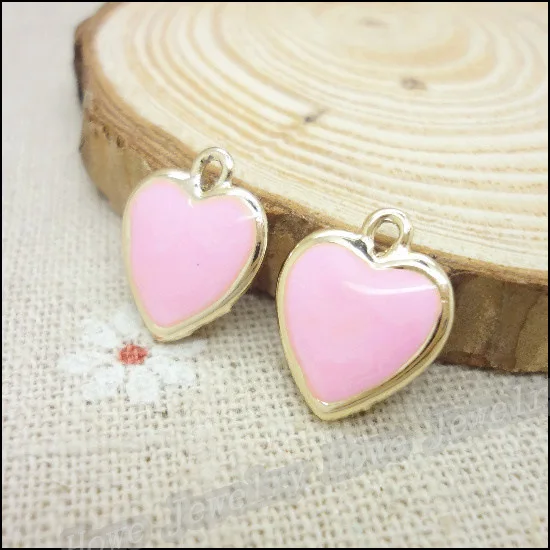 

10pcs 15*12MM DIY manual parts pink enamel heart charms alloy small pendant hair accessories metal jewelry dangle for bracelet