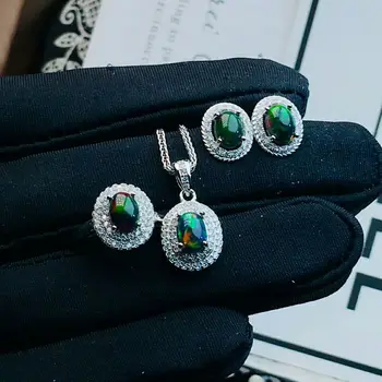 

MeiBaPJ Natural Black Opal Gemstone Earrings Ring and Necklace 3 Siut for Women Real 925 Sterling Silver Fine Nice Jewelry Set