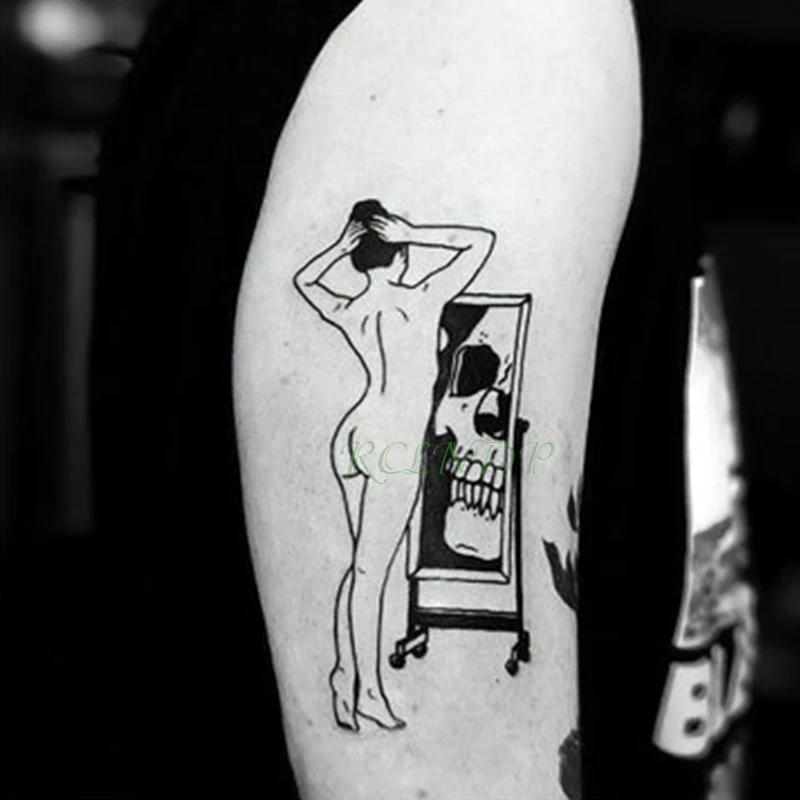 

Waterproof Temporary Tattoo Sticker weird lady terror mirror tatto flash tatoo fake tattoos for girl men women