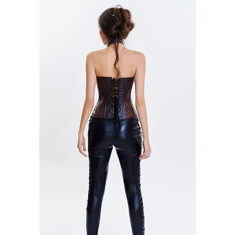 Brown & Gold Halter Steel Boned Steampunk Corset Vintage Espartilhos E Corpetes Sexy Gothic Clothing Zipper Corsets And Bustiers (5)