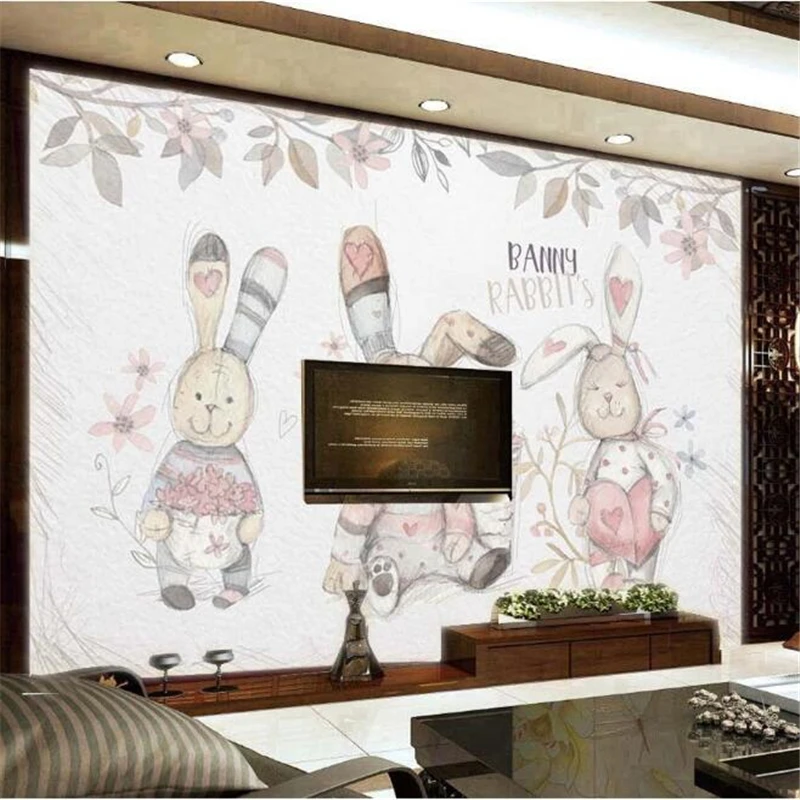 wellyu Custom wallpaper papel de parede Nordic clean rabbit doll plain TV background wall mural tapiz | Обустройство дома