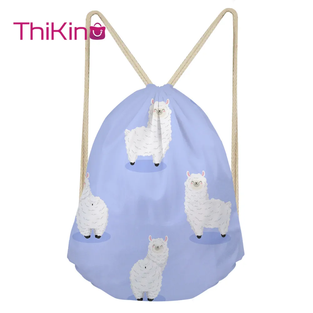 Thikin Candy Alpaca Casual Sack Drawstring Bag for Women Travel Backpack Toddler Softback Lady Beach Mochila