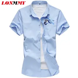 LONMMY 6XL 7XL повседневные рубашки мужские платья Slim fit блузки Мужская одежда Мужская рубашка с длинным рукавом черный белый Небесно-Голубой