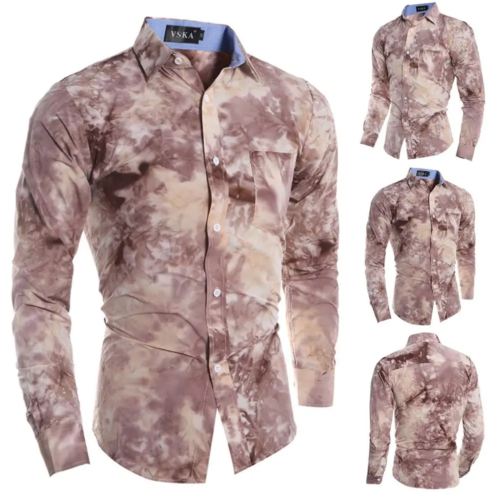 

Fashion Men‘s Long Sleeve Printing Button Large Size Casual Top Blouse Shirts Slim Fit Male formal Printed British Style Cotton