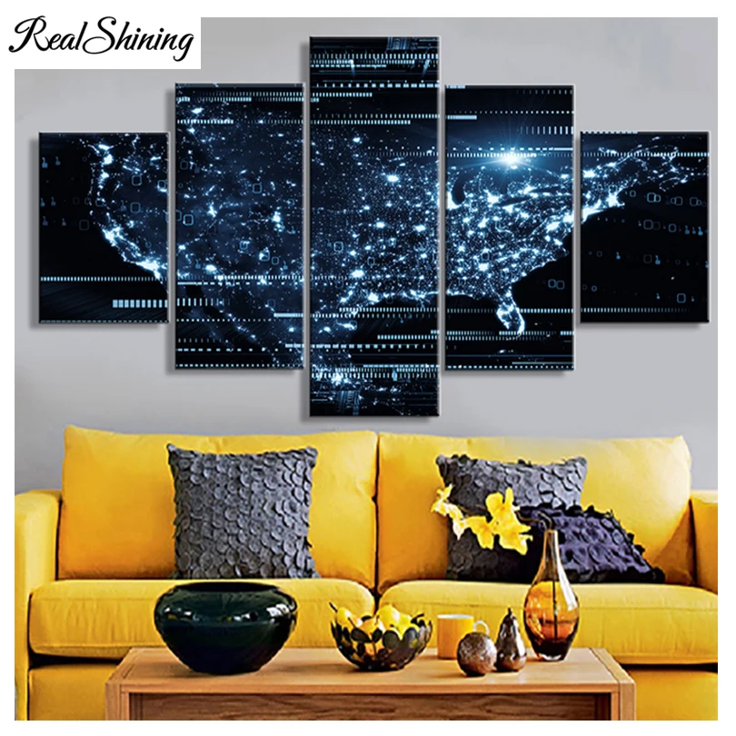 

REALSHINING 5pcs/set Diy 5D Diamond Painting Wall Art World Map Painting Diamond Embroidery Mosaic Pattern Cross Stitch FS1416