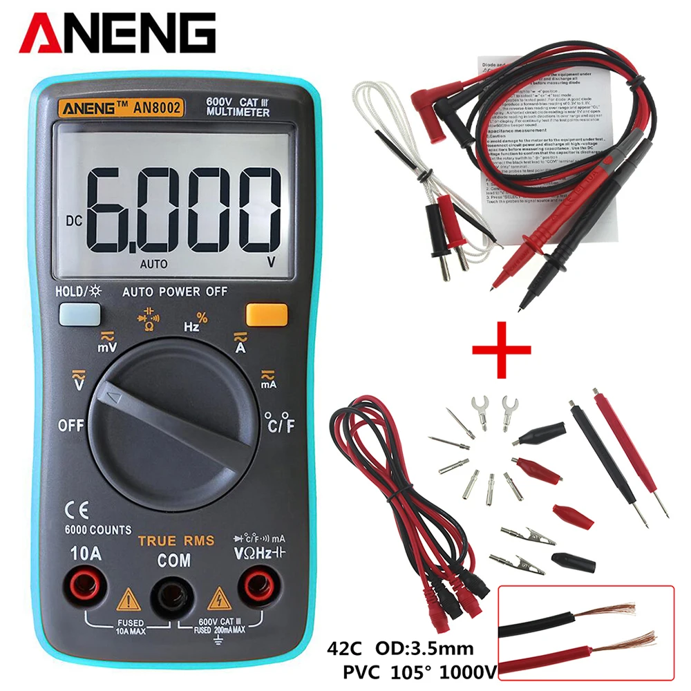 

ANENG AN8002 Digital Multimeter 6000 counts Backlight AC/DC Ammeter Voltmeter Ohm Portable Meter