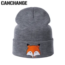 Красивая вязаная зимняя шапка для женщин и мужчин, повседневная шапка унисекс с вышивкой Skullies Beanies, Модный Рисунок мультяшной лисы, шапка для девочек