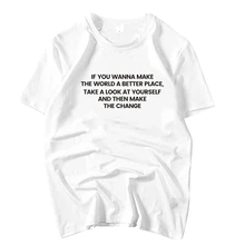 Летний стиль kpop shinee taemin, если вы хотите сделать мир лучшим местом, футболка с принтом, футболка унисекс с круглым вырезом и короткими рукавами