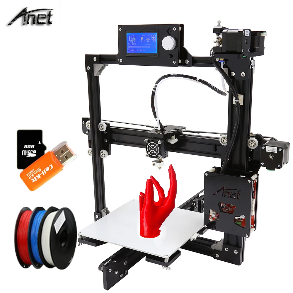 2017 Hot Sale! Easy Assemble Anet A2 Aluminum Metal 3D Printer Kit DIY With 3rolls Filaments,Display LCD, SD card,Tools Free