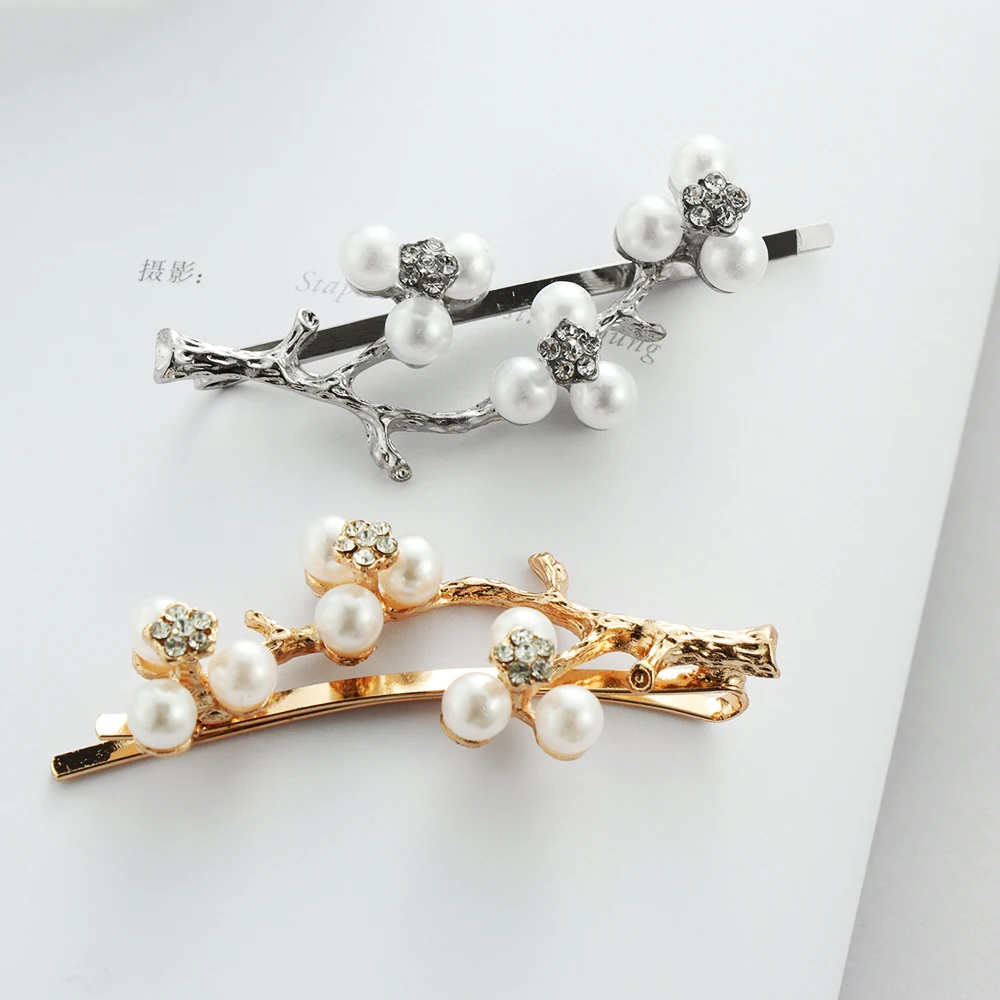 

Women Vintage Gold Silver Tree Hair Clips Alloy Pearls Branch Hairpins Fashion Hairgrips Barrette Hair Accessories