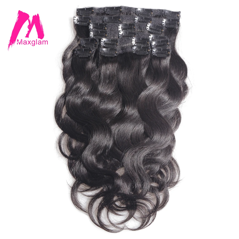 

Maxglam clip in human hair extensions 100g/9pcs 140g/10pcs Brazilian Body Wave Remy Hair Natural Color