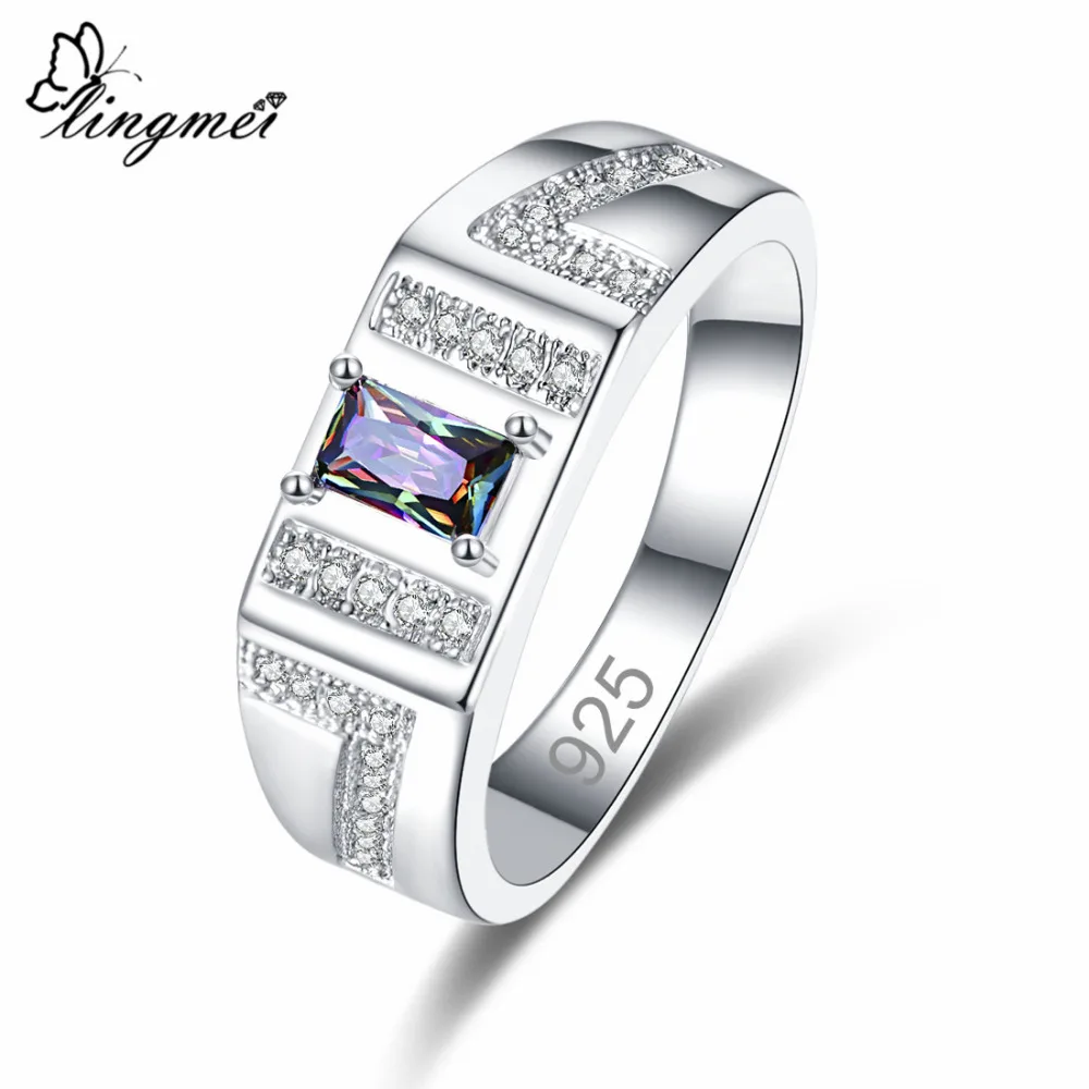 

lingmei Wedding Band Wholesale Jewelry Multicolor & White Zircon Silver 925 Ring Size 6 7 8 9 Free Shipping Engagement Bridal