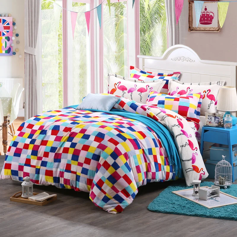 4pcs Winter Fluffy Plush Flannel Fleece Fashion Bright Colorful Cubes Full Queen King Size Bed Linen Quilt Duvet Doona Cover Set Doona Cover Set Cover Setlinen Quilt Aliexpress