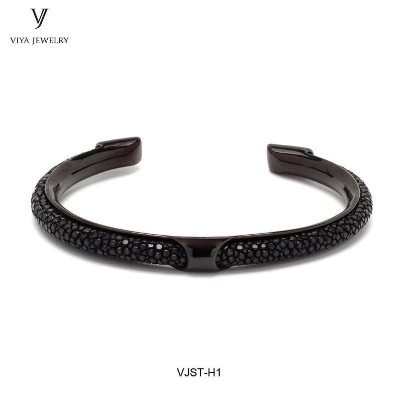luxury stingray leather bangle with 316 l stainless steel hardware Fashion men bangle stingray bracelet (4)