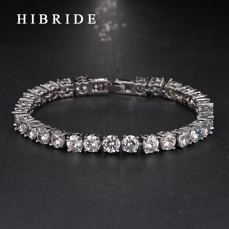 Ювелирные изделия hibrid, Очаровательные Круглые, 0.5CT AAA кубический циркон, свадебные браслеты, браслеты с родиевым покрытием и браслеты для девочек, подарки B-23