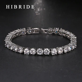 

HIBRIDE JEWELRY Charm Round 0.5CT AAA Cubic Zircon Wedding Bracelets ,Rhodium Plated Bracelets &Bangles For Girls Gifts B-23