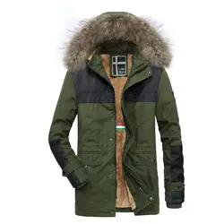 2018 зимние Для мужчин s флисовая подкладка куртка мода меховой капюшон, воротник теплая Повседневные куртки Для мужчин жира тонкий пальто