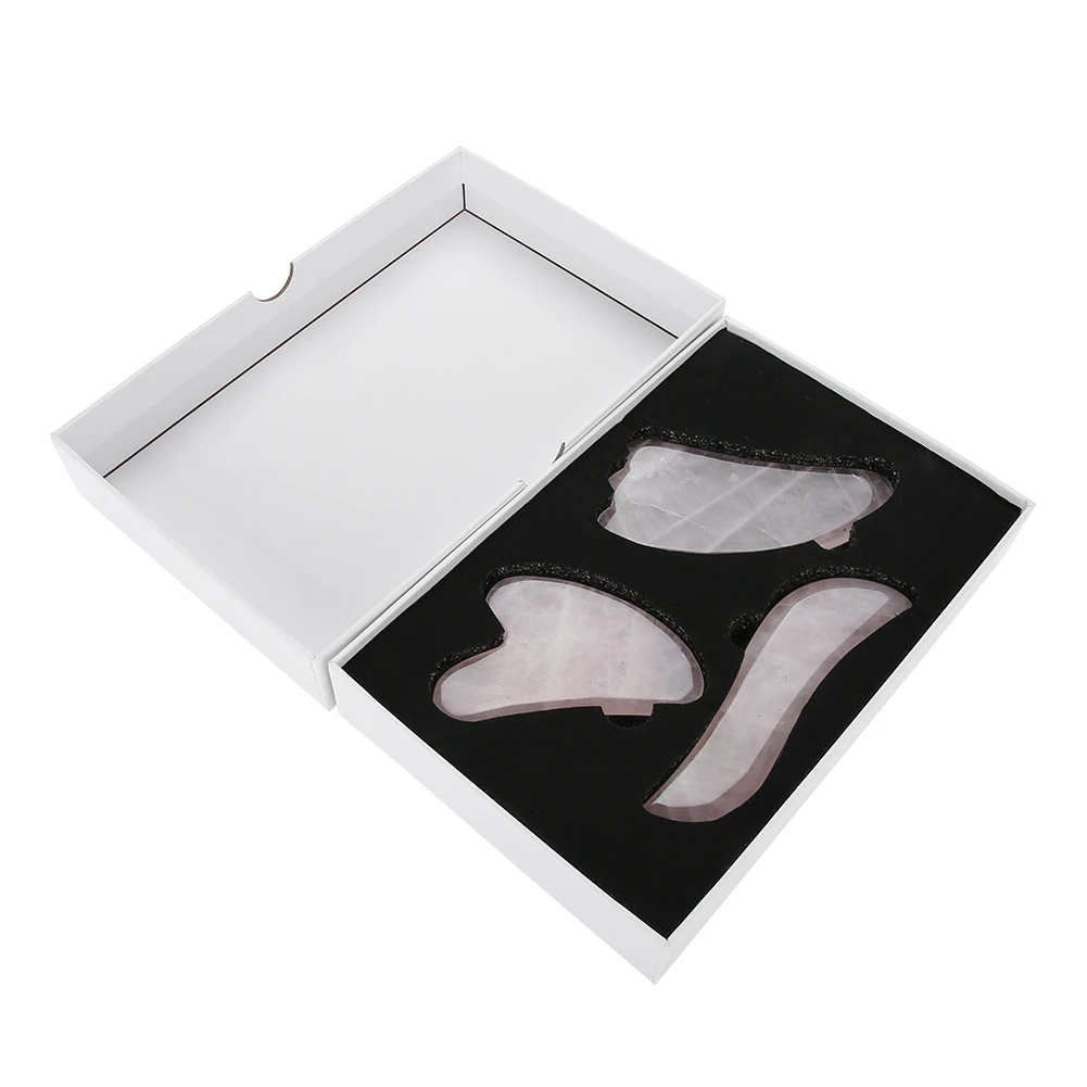 

3Pcs Natural Rose Quartz Scraping Plate Gua Sha Board Pink Jade Stone Board Set Body Massage Plate Back Scraping Massage Tool
