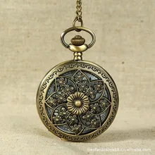 Винтажный кулон в виде цветка с рисунком лотоса причудливые часы бронзового дизайна прозрачная накидка Классические кварцевые повседневные карманные часы унисекс