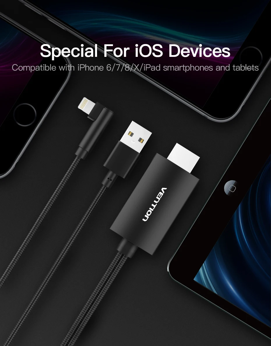 Vention 8-контактный HDMI кабель для iPhone 6 7 8 X iPad смартфон iOS Телефон HDMI адаптер 1080P USB HDMI конвертер для ТВ HD tv