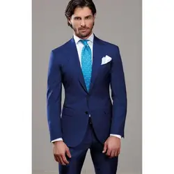 Новые мужские свадебные костюмы на заказ, синие костюмы с остроконечным лацканом, мужские костюмы из двух предметов, облегающие мужские