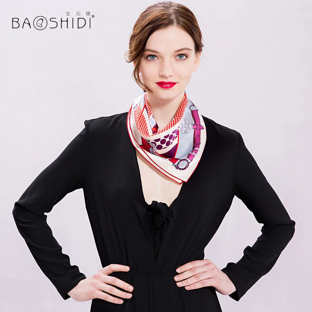 Женский шарф BAOSHIDI из 100% шелка с квадратным вырезом 2017|square neck scarf|brand silk scarffashion scarf |