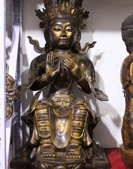 

29" Chinese Buddhism Bronze Gilt Seat Kwan-yin Guan Yin Goddess Bodhisattva