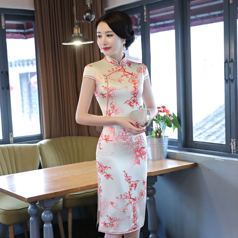 Шанхай история Новое поступление Традиционный китайский Cheongsam Короткие Стиль по колено Cheongsam Женское платье элегантный тонкий Qipao