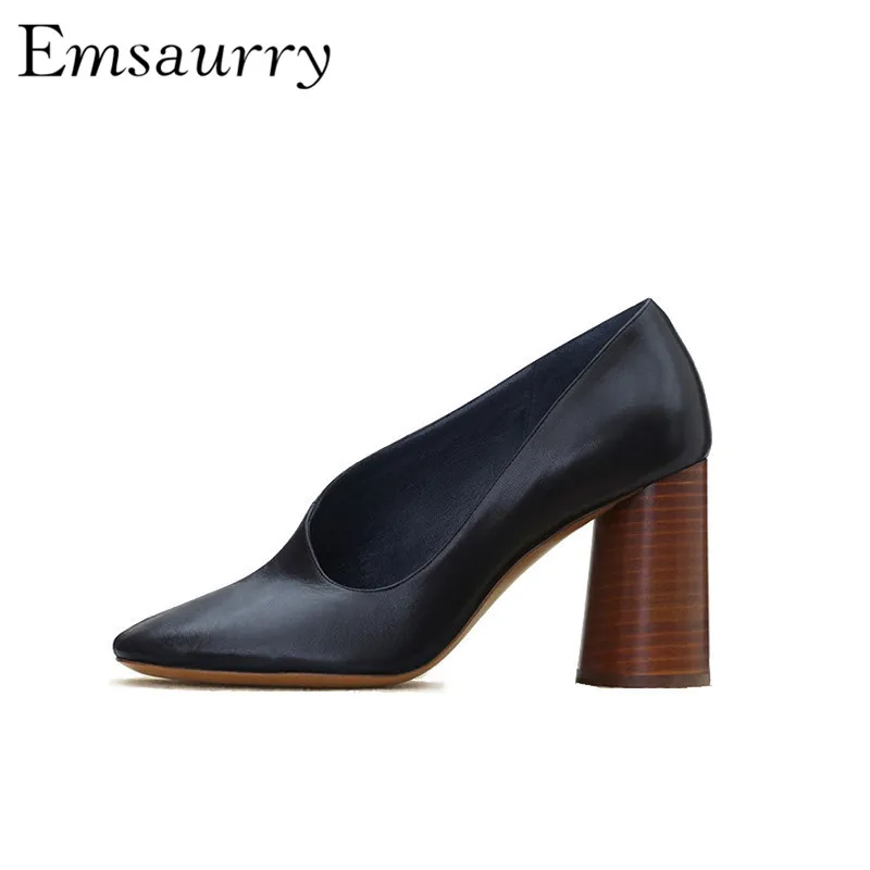 

Individual Asymmetrical Women Pumps British Style Leather Round Heel Round Toe Shallow Slim Shoes Woman