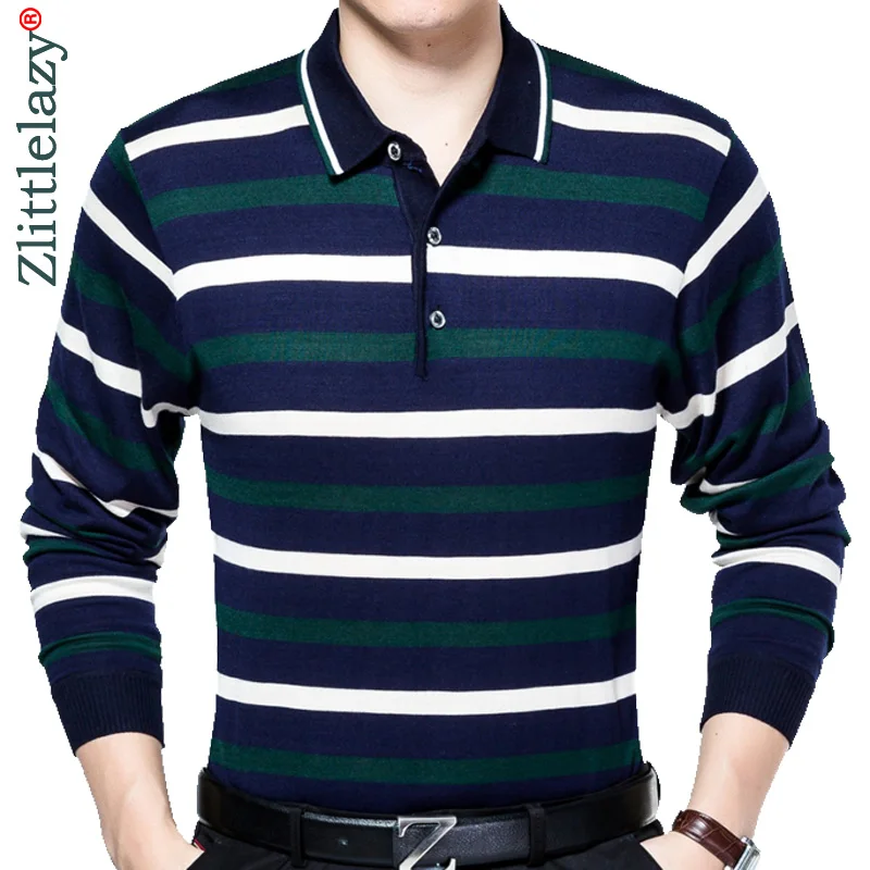 Мужская хлопковая рубашка поло в полоску с длинным рукавом|striped polo shirt men|striped shirtpolo