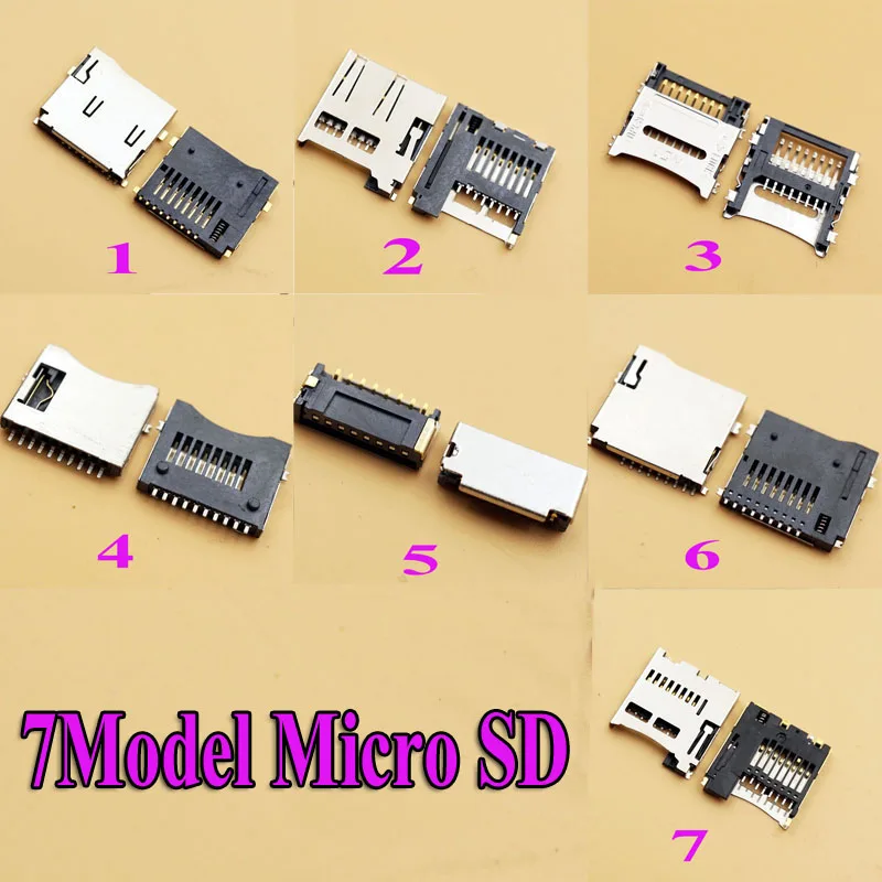 

100pcs/lot Micro SD Card Socket Slot T-Flash Common style TF Deck Card Slot Connectors Welding 7Model