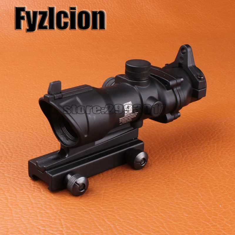 

Hunting Riflescope ACOG 4x32 Scope with Iron Sights 20mm Weaver Picatinny Rail Mounts for Tactical Airsoft