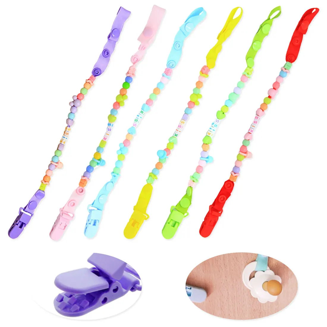 

Durable Universal Pacifier Nipple Chain Colorful Cute Letters Baby Beads Pacifier Shatter-Resistant Chain Newborn Good Gift