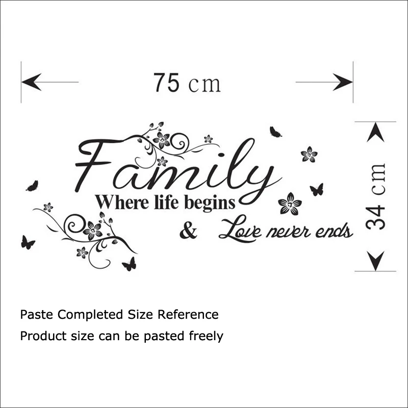 Съемные настенные наклейки Love Family где начинается жизнь любовь никогда не