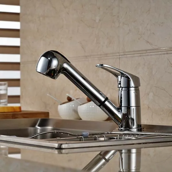 

Pull Out Kitchen Faucet Dual Sprayer Single Handle Hole Vessel Sink Mixer Tap Hot And Cold Water