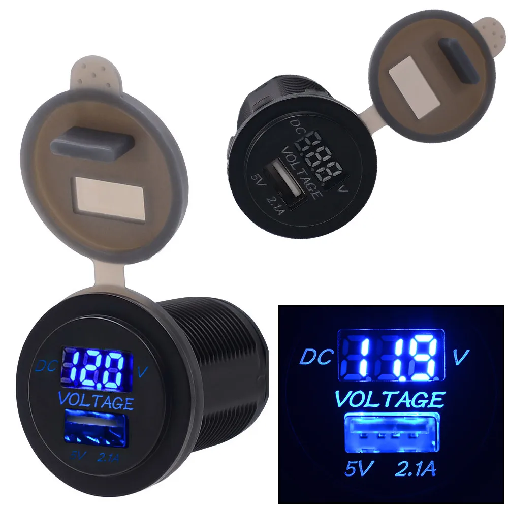 

5V Motorcycle Accessories Car Charger 2.1A USB Charger Socket Adapter Voltmeter Outlet For 12V 24V Motorcycle Car