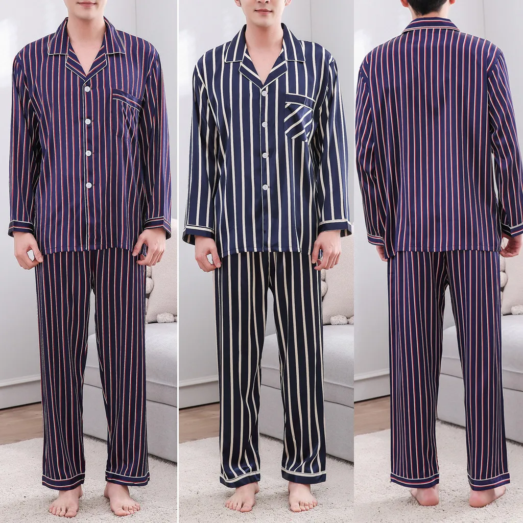 L-2XL Men Pajama Set Spring And Autumn Long Sleeve Cotton Man Pyjamas cartoon Stripe Pajamas Plus size Casual Sleepwear Jan9